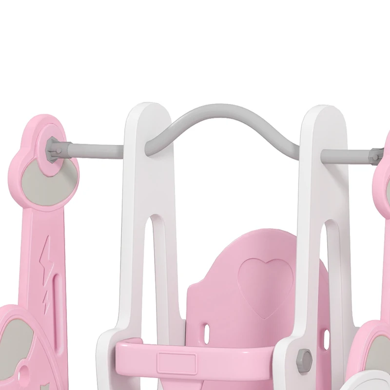 AIYAPLAY Toboggan et balançoire pour enfants 4 en 1 avec panier de basket et échelle, 147,5 x 160 x 107 cm, rose
