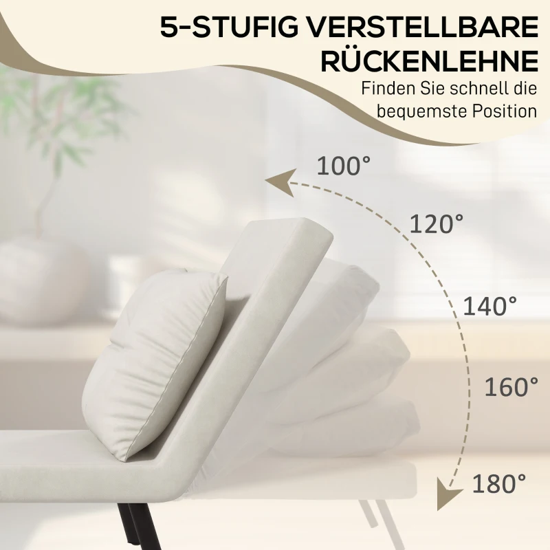 HOMCOM Relaxfauteuil in Scandinavisch design, ligfauteuil, leesfauteuil. incl. kussen met knoopafwerking, Crèmewit