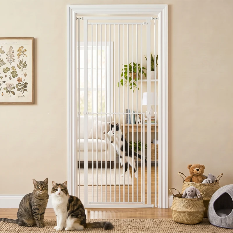 PawHut Barreira de Segurança Extra Alta para Crianças, Cães e Gatos 112-200 cm, Largura Ajustável 76-85 cm para Portas e Escadas