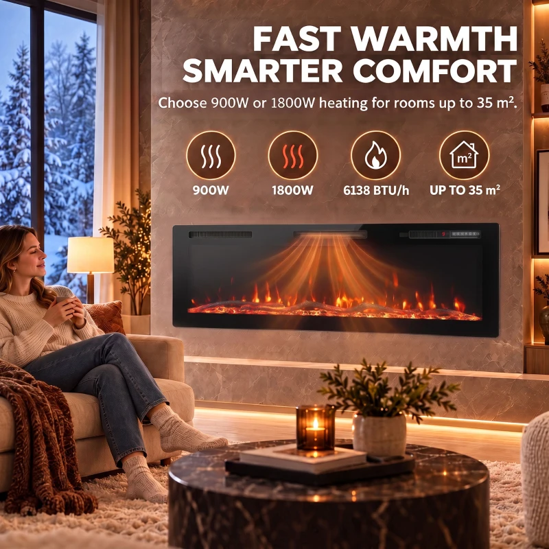 HOMCOM 3 IN 1 Slim Electric Fire, Wall Mounted/Recessed/Freestanding, Electric Fireplace with 12 Flame Colours, 5 Brightness
