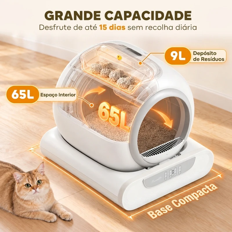 PawHut Caixa de Areia Autolimpante para Gatos 65 L com Controlo por App Controlo de Odores Sensores de Segurança Entrada Baixa e Sacos