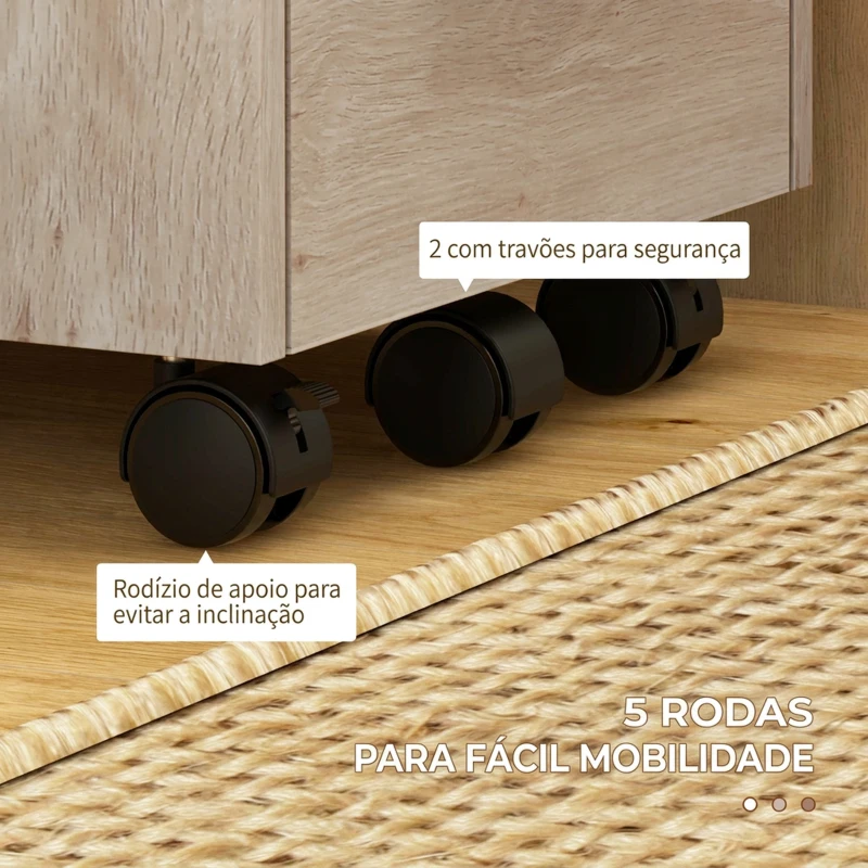 HOMCOM Gaveteiro de Secretária com Rodas, 3 Gavetas, Fechadura e 2 Chaves, Barras Ajustáveis para Arquivo, 39,2x40x65,4 cm, Carvalho