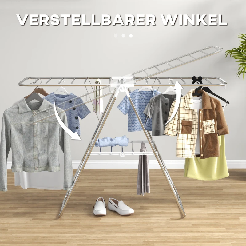 HOMCOM inklapbaar wasrek, roestvrij staal, kunststof, zilver, wit
