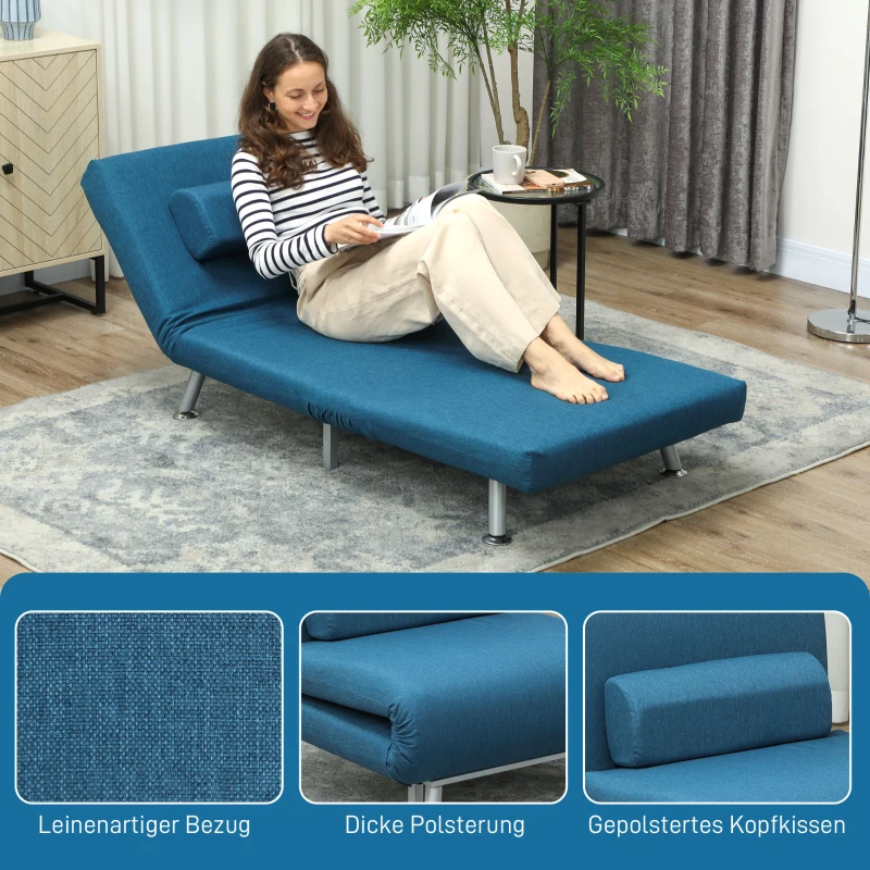 HOMCOM Opklapbare stoel met bedfunctie, opklapbare relaxstoel in linnen-look, verstelbare rugleuning, 75 x 70 x 75 cm, Blauw