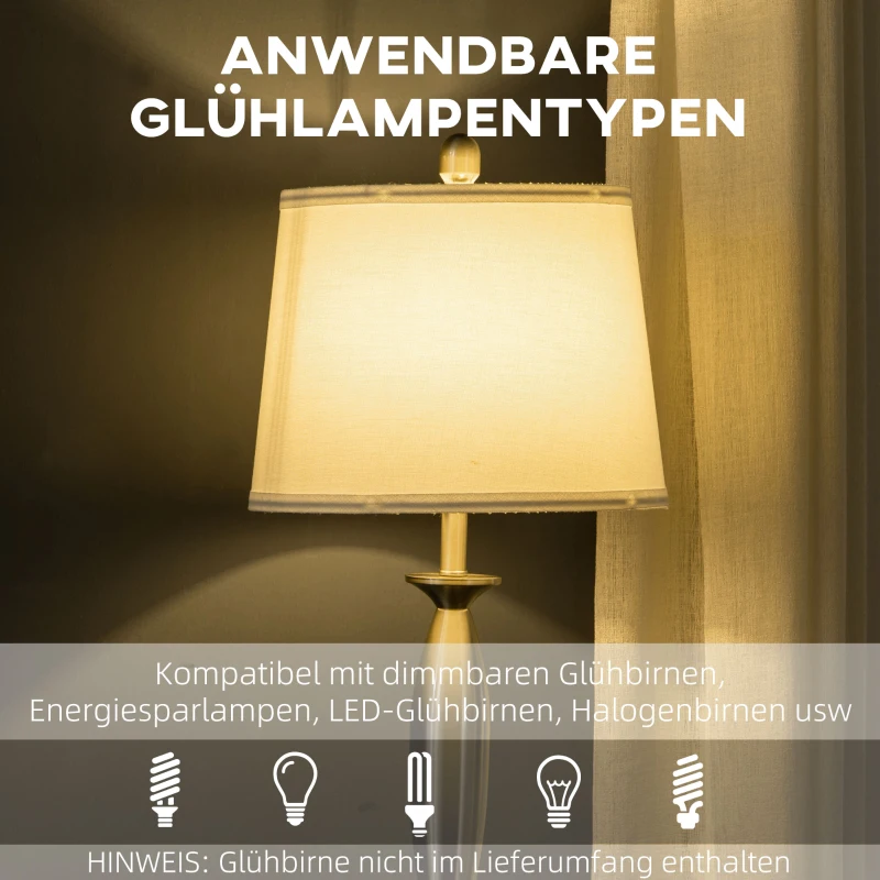 HOMCOM 2-delige lichtset. 1 vloerlamp, 1 tafellamp, linnenlook; 38 cm x 38 cm x 158 cm, zilver+wit