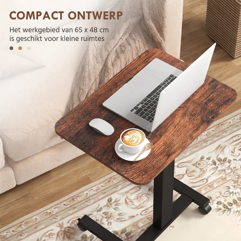 Vinsetto Staand bureau, statafel, verstelbare hoogte, 4 wielen, 65 cm x 48 cm x 108 cm, bruin + zwart(m-6)