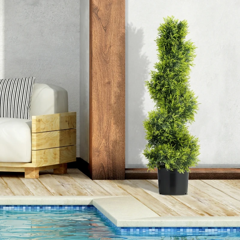HOMCOM Kunstmatige Cyperus 90 cm Kunstplant in Spiraalvorm, Plastic Kunstplanten in Pot, Moderne Decoratie