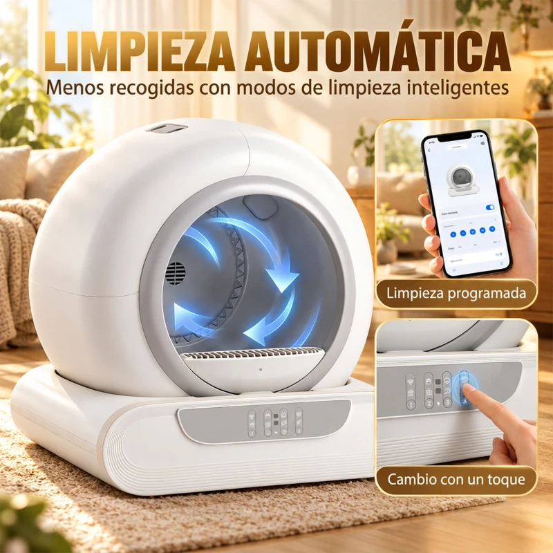 PawHut Arenero Gatos Autolimpiable 65L Control APP sin Olores Antifugas Sensores de Seguridad Entrada Baja Bolsas de Basura