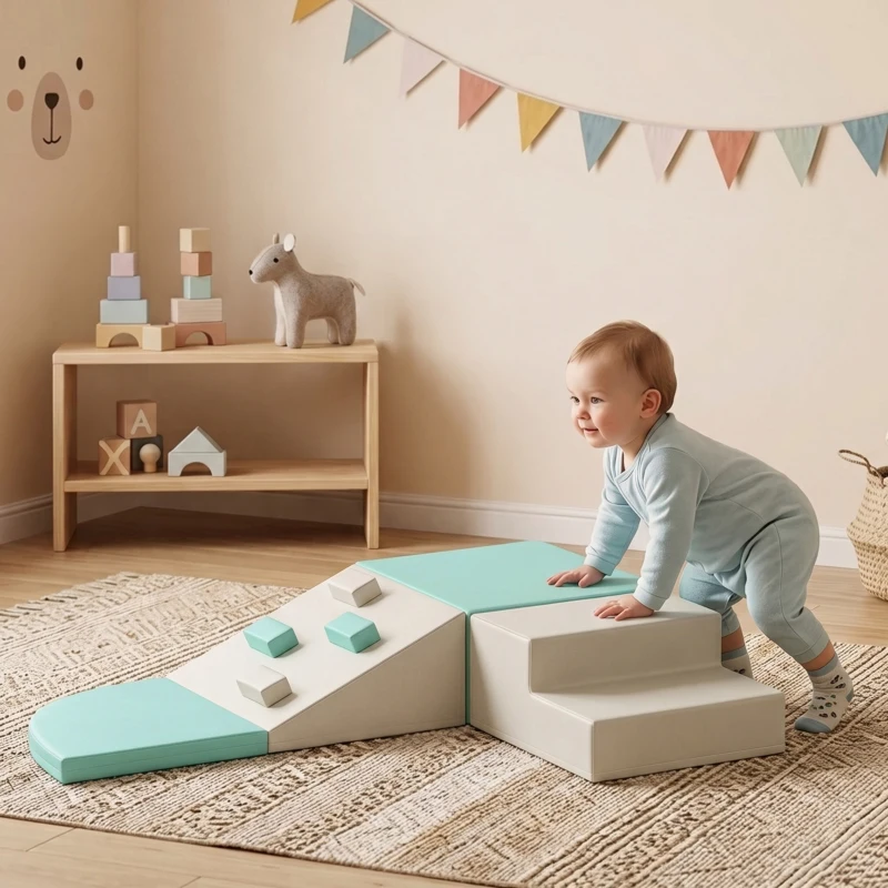 AIYAPLAY Parcours Motricité Bébé 4PCS, Motricité Bébé en Mousse EPE, Antidérapante, 1-3 Ans, 80 x 80 x 20 cm, Vert Clair