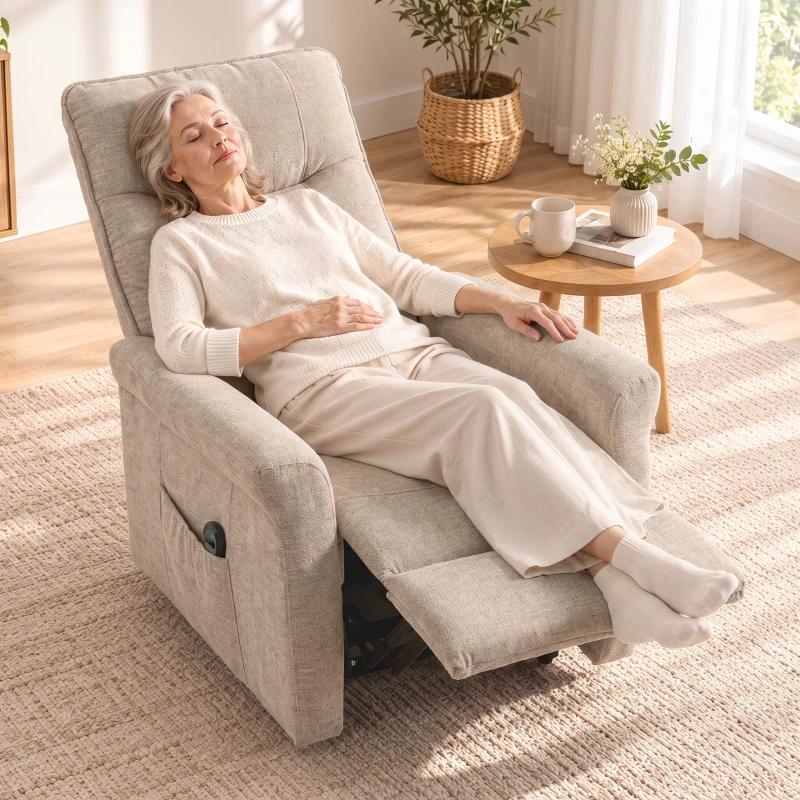 HOMCOM Poltrona Relax Reclinável Elétrica e Elevatória 155° em Chenille com Comando, Assento com Molas e Apoio para Pés, Castanho