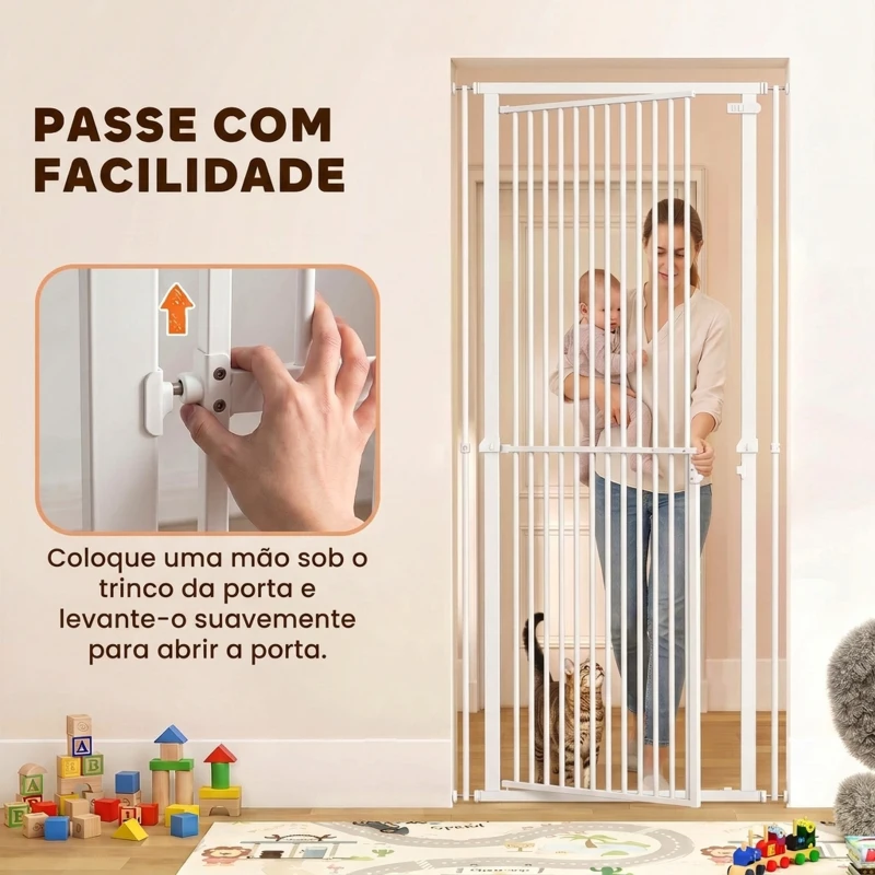 PawHut Barreira de Segurança Extra Alta para Crianças, Cães e Gatos 112-200 cm, Largura Ajustável 76-85 cm para Portas e Escadas