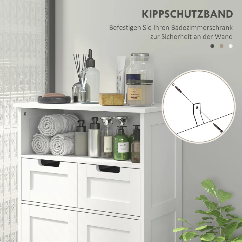kleankin Badkamerkast met 2 Laden, Deur, 60 x 30 x 109 cm, Wit(m-6)