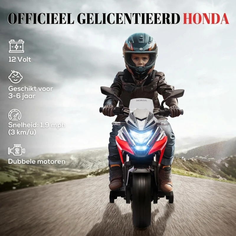 AIYAPLAY Elektrische Kinder Motor, Honda, 3 km/u, Muziek & Licht, 3-6 Jaar, tot 30 kg, Rood(m-4)