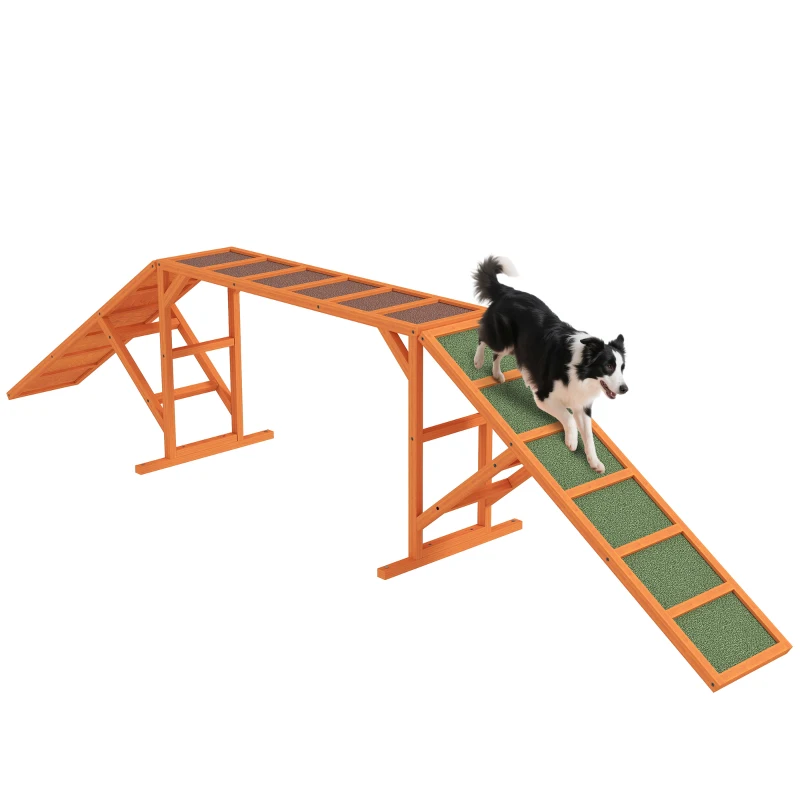 PawHut Agility Hondenloopplank, Parcours, Anti-slip, Weerbestendig, Hout 335 x 55 x 60 cm, Oranje(m-15)