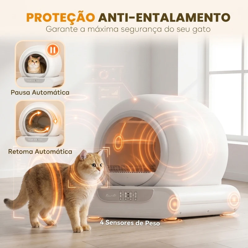 PawHut Caixa de Areia Autolimpante para Gatos 65 L com Controlo por App Controlo de Odores Sensores de Segurança Entrada Baixa e Sacos