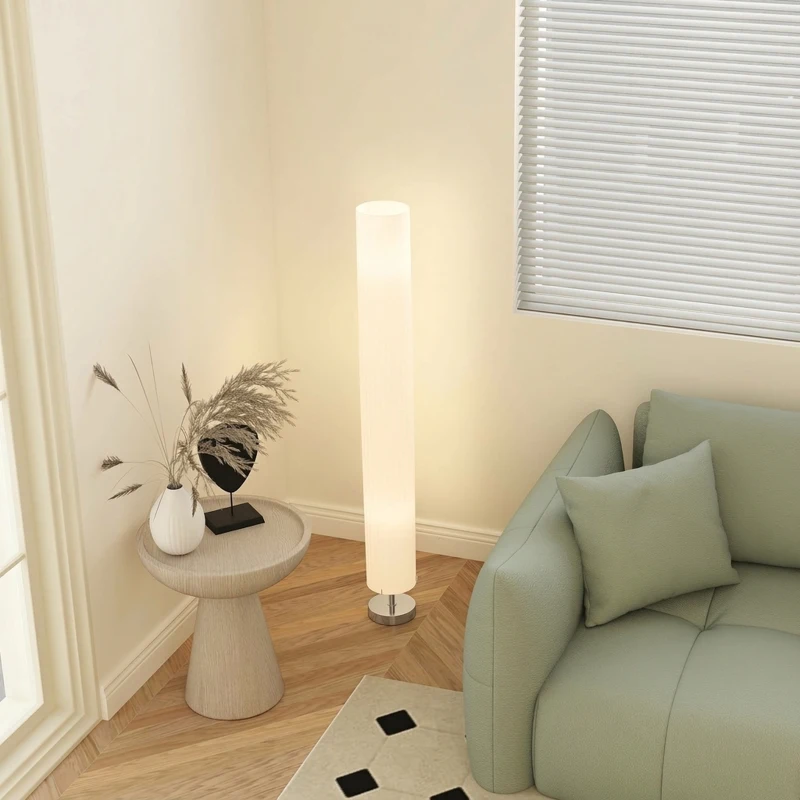 HOMCOM Staande lamp woonkamer met polyester kap, 2 x E27-fitting voor slaapkamer 14 x 14 x 120 cm