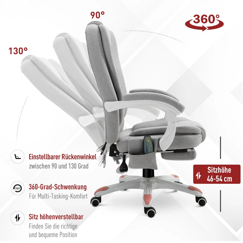 Vinsetto massagestoel, bureaustoel, gamestoel, polyester, schuimstof, nylon, grijs, 66 x 63 x 107-115 cm
