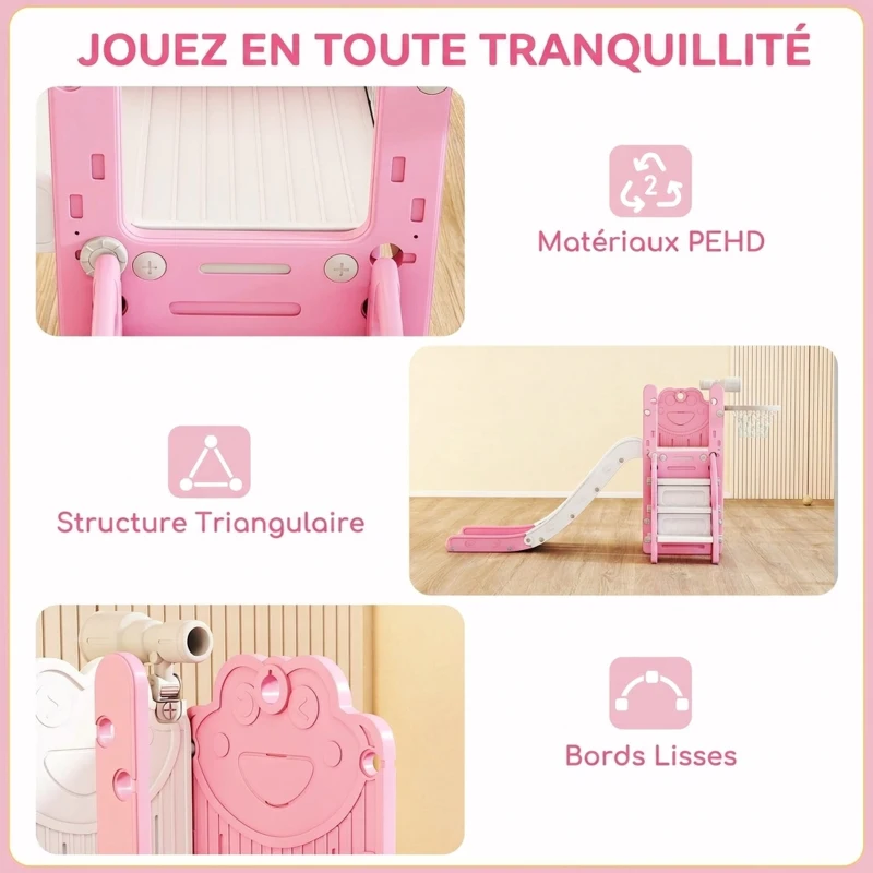 AIYAPLAY Toboggan pour tout-petits 5 en 1 toboggan autoportant pour enfant avec panier de basket, télescope, 178x70x86cm, jaune