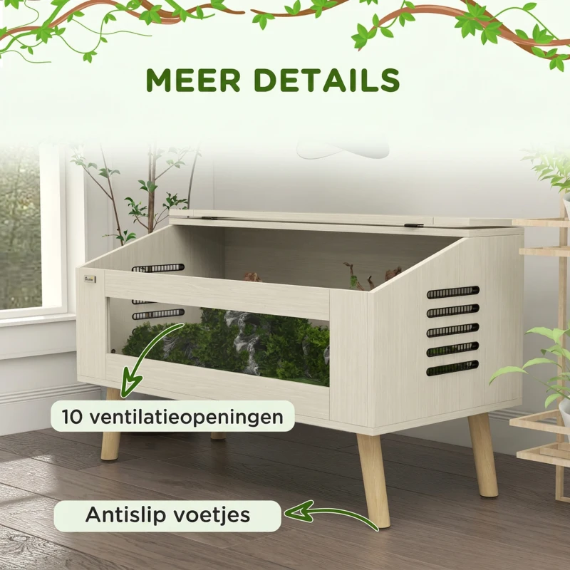 PawHut Reptielencontainer, Terrarium voor Hagedissen, 140 Liter, Geschikt voor Verwarmingsmat, met Glazen Vensters(m-7)