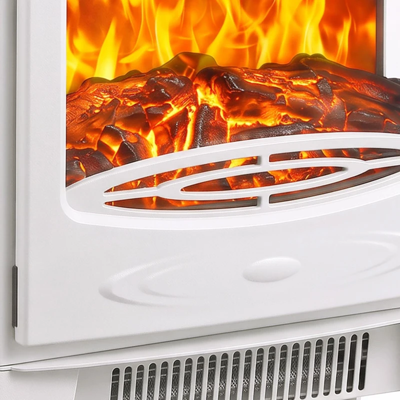 HOMCOM 900W/1800W Freestanding Electric Fireplace, Room Heater with Adjustable Artificial Flame, 3-Sided Tempered Glass, White