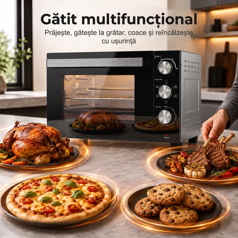 HOMCOM Cuptor electric 1500W 36L, max. 230°C, timer 60 min, grătar, tavă și mâner pentru tavă