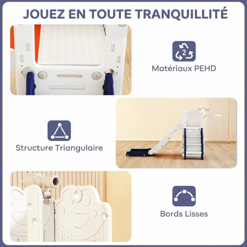 AIYAPLAY Toboggan pour tout-petits 5 en 1 toboggan autoportant pour enfant avec panier de basket, télescope, 178x70x86cm, jaune