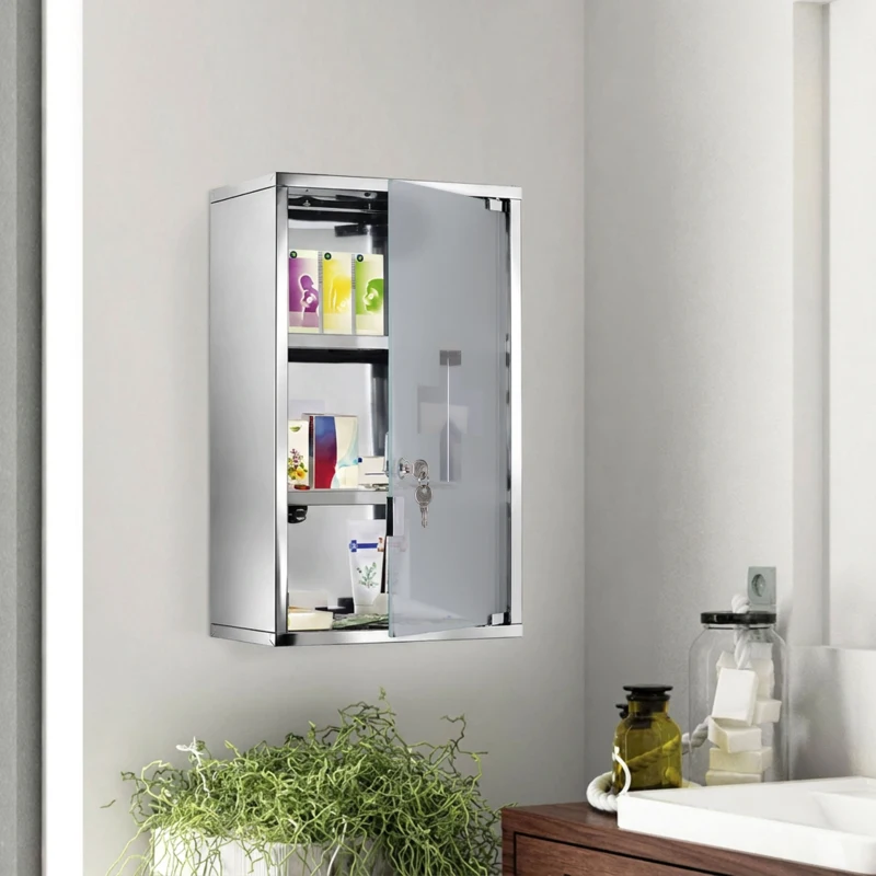 HOMCOM Medicijnkastje medicijnkastje EHBO met slot RVS 30 x 18 x 50 cm