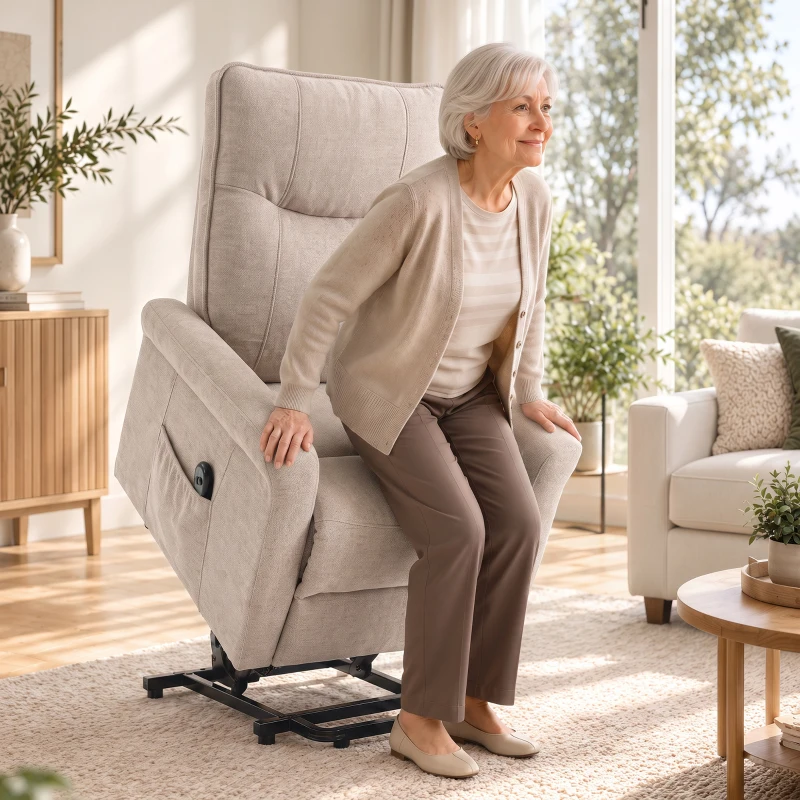 HOMCOM Sillón Relax Reclinable Eléctrico Levanta Personas 155° de Chenilla con Mando Asiento de Muelles Reposapiés Marrón