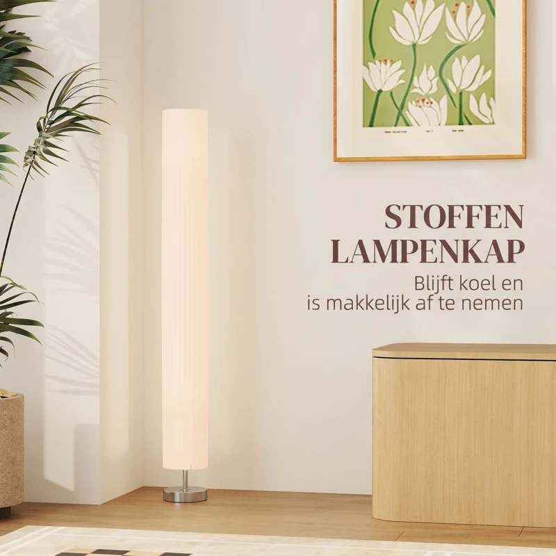 HOMCOM Staande lamp woonkamer met polyester kap, 2 x E27-fitting voor slaapkamer 14 x 14 x 120 cm