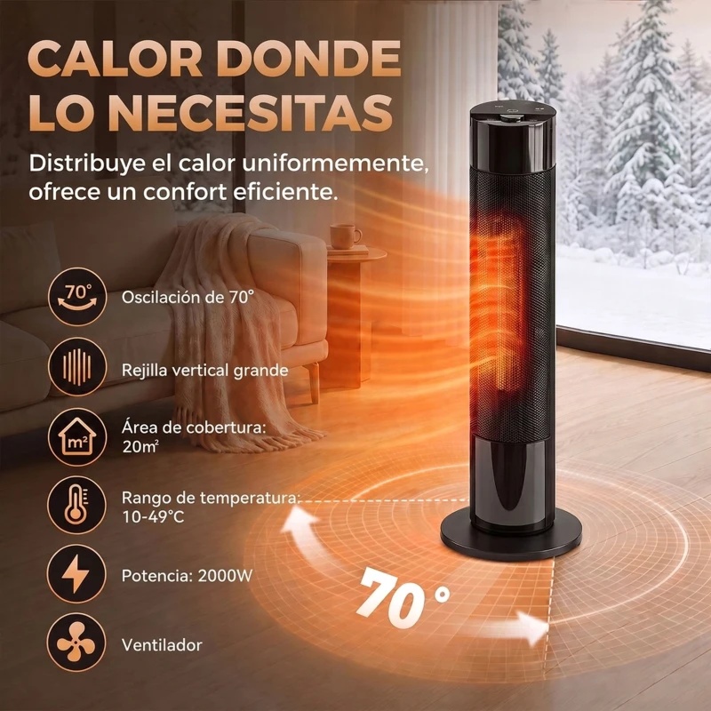 HOMCOM Calefactor Eléctrico Cerámico PTC 2000W con 5 Modos App Wi‑Fi Llama 3D Mando Protección Contra Sobrecalentamiento Negro