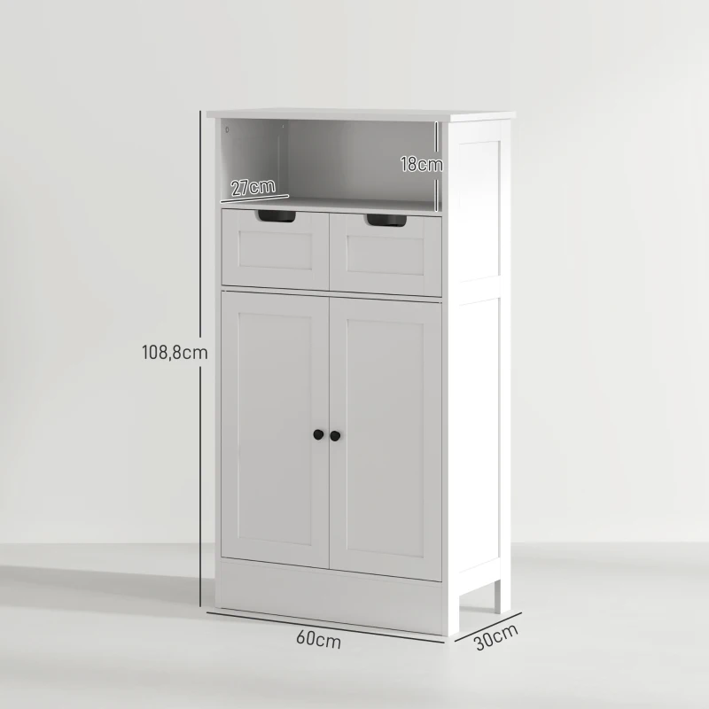 kleankin Badkamerkast met 2 Laden, Deur, 60 x 30 x 109 cm, Wit(m-3)