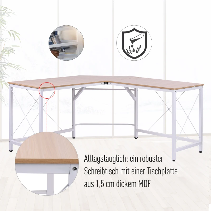 HOMCOM Computertafel L-vormig hoekbureau MDF naturel / zwart hoekbureau