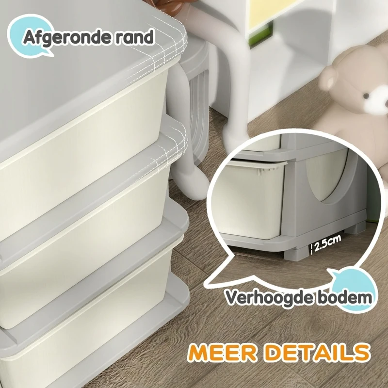 HOMCOM Opbergdoos voor Kinderen, Kinder-Opbergdoos, 3 Laden, Wit