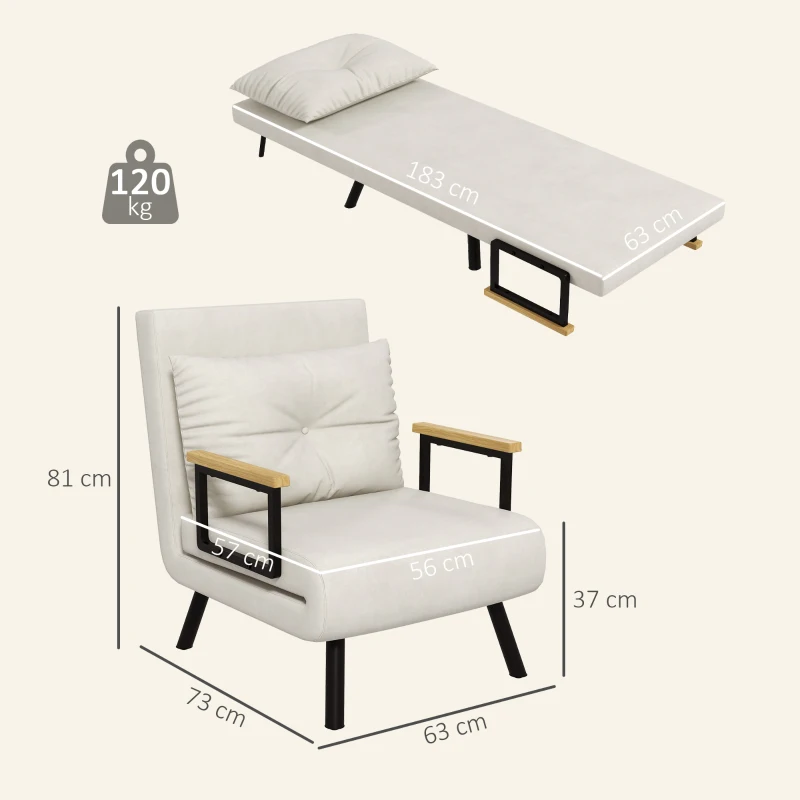 HOMCOM Relaxfauteuil in Scandinavisch design, ligfauteuil, leesfauteuil. incl. kussen met knoopafwerking, Crèmewit