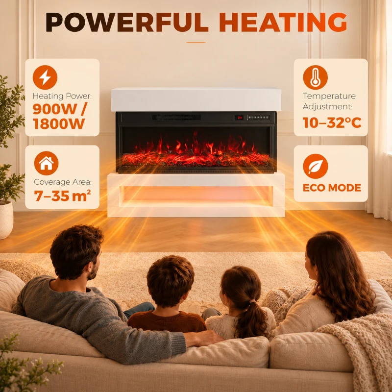 HOMCOM 3-Sided Electric Fireplace, Freestanding/Wall Mounted Electric Fire Heater with Adjustable Flame, Mood Light, ECO Mode