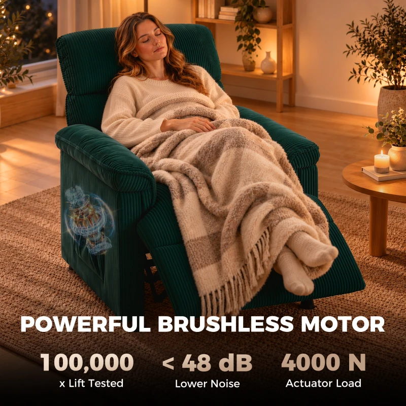 HOMCOM Corduroy Electric Recliner Armchair with Massage and Heat - Green