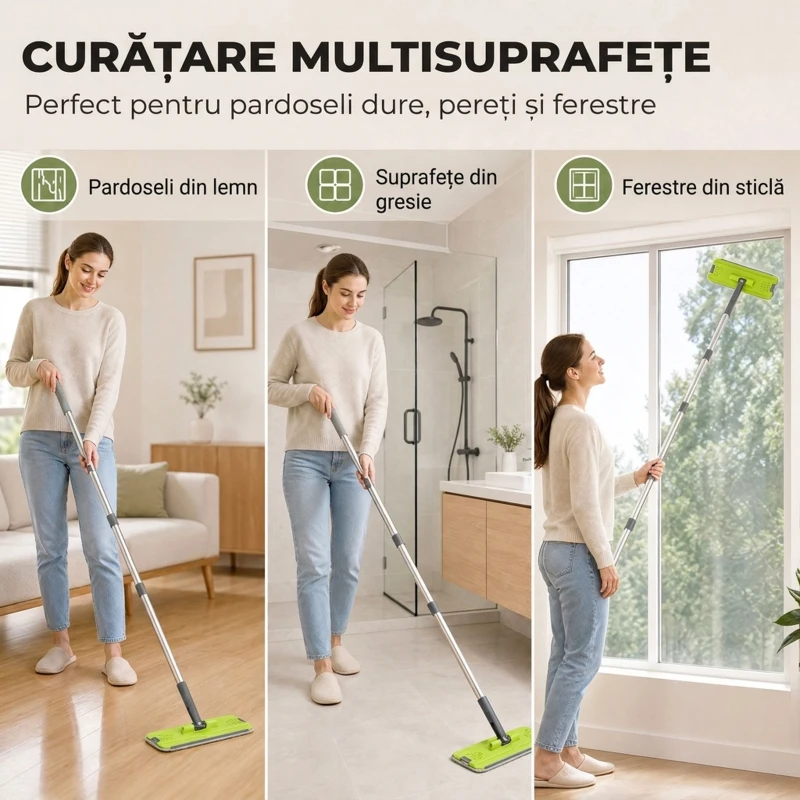 HOMCOM Set Mop și Găleată cu 2 Compartimente și Storcător, 5 Lavete de Rezervă din Microfibră, Gri Închis