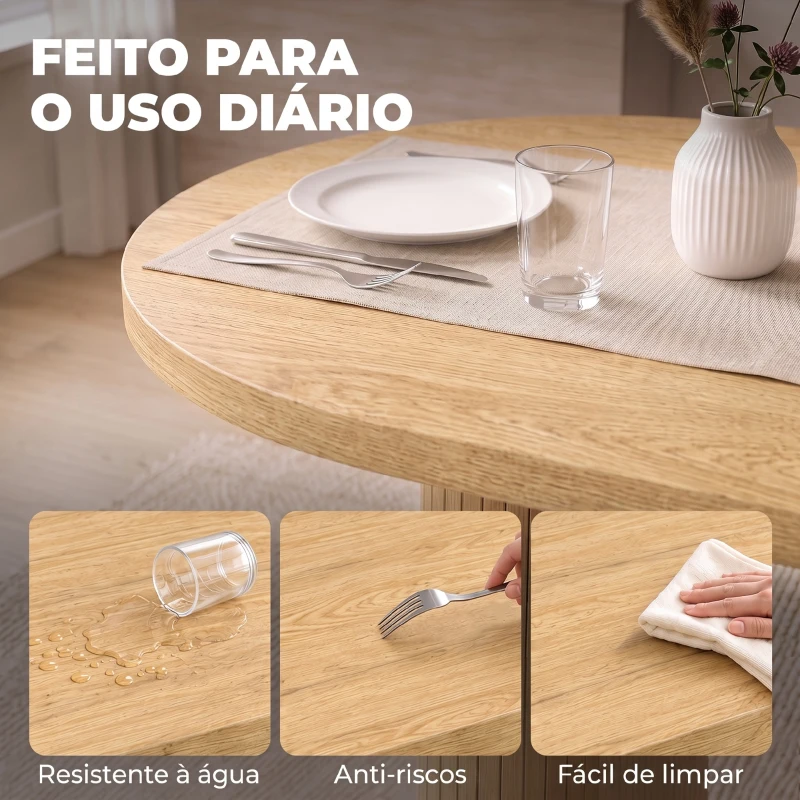 HOMCOM Mesa de Jantar Oval Rústica para 4 Pessoas com Tampo Grosso e Pés Tipo Tambor, 120x60x76 cm, Carvalho