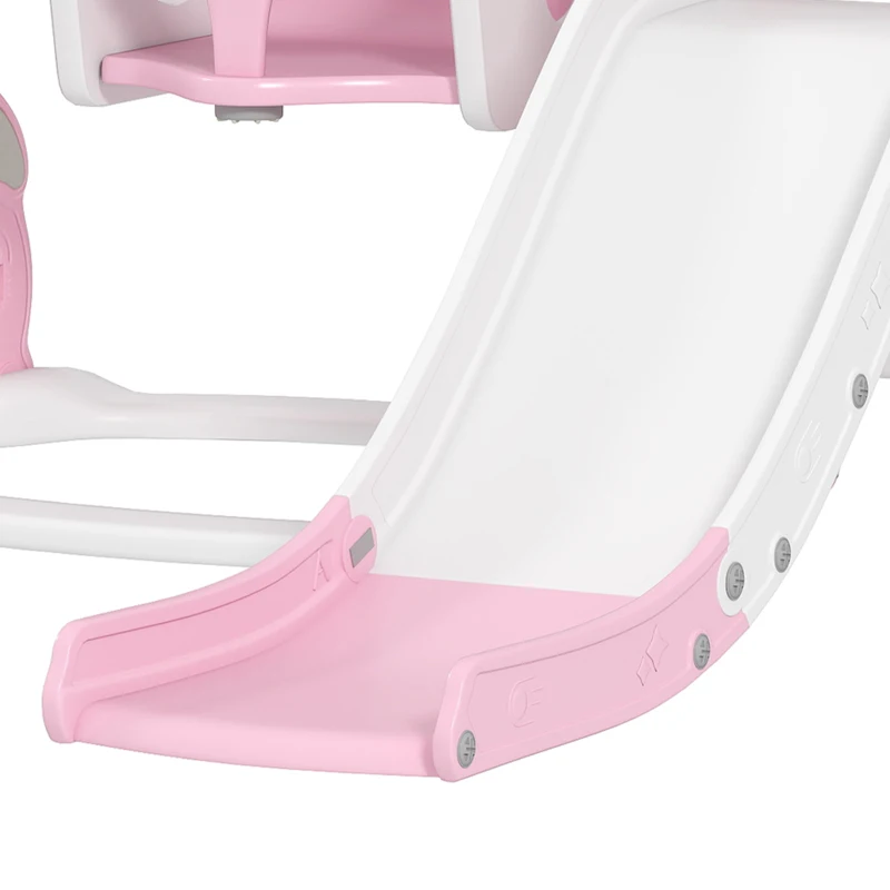 AIYAPLAY Toboggan et balançoire pour enfants 4 en 1 avec panier de basket et échelle, 147,5 x 160 x 107 cm, rose
