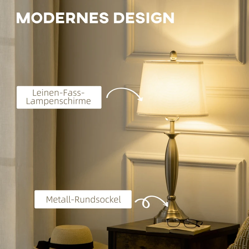 HOMCOM 2-delige lichtset. 1 vloerlamp, 1 tafellamp, linnenlook; 38 cm x 38 cm x 158 cm, zilver+wit