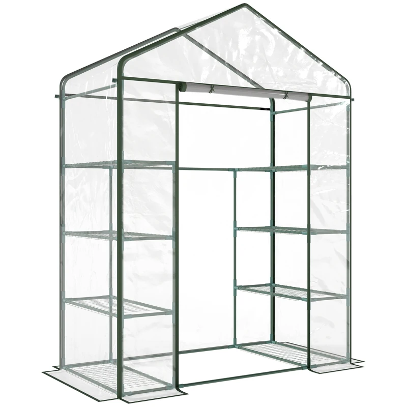 Outsunny Invernadero de Exterior Invernadero de Jardín de 4 Niveles con Estantes Marco de Acero Invernadero para Cultivo de Plantas Flores Tomates 143x73x195 cm Transparente