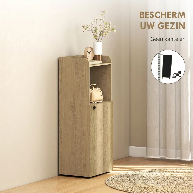 HOMCOM Badkamerkast Niskast met deur, open vak, verstelbare plank, badkamerkast, 40 x 31 x 104 cm, gele eik
