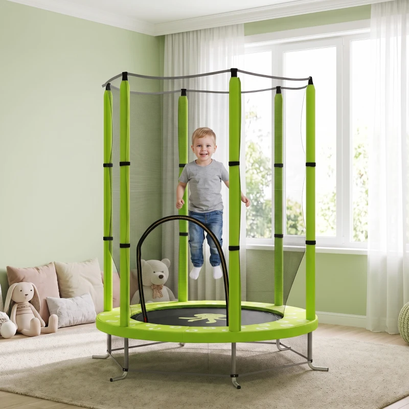 AIYAPLAY Trampolino Elastico per Bambini Ø140 cm con Rete di Sicurezza e Disegni, Età 3-6 Anni, Verde