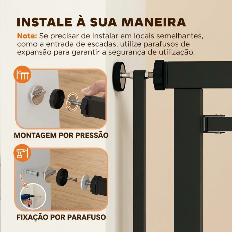 PawHut Barreira de Segurança Extra Alta para Crianças, Cães e Gatos 112-200 cm, Largura Ajustável 76-85 cm, para Portas e Escadas