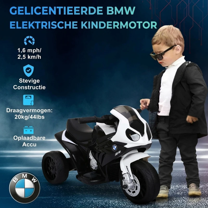 HOMCOM Elektrische kindermotor motorfiets driewieler kindervoertuig licentie van BMW 18-36 maanden