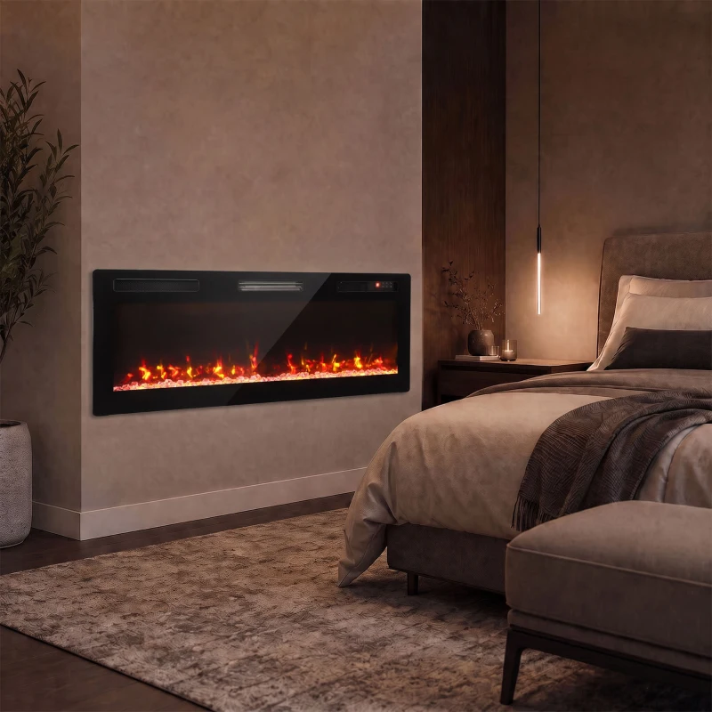 HOMCOM Ultra-Thin Electric Fire Wall Mounted/Recessed/Freestanding 127cm/50" Electric Fireplace with 12 Colours, 5 Brightness