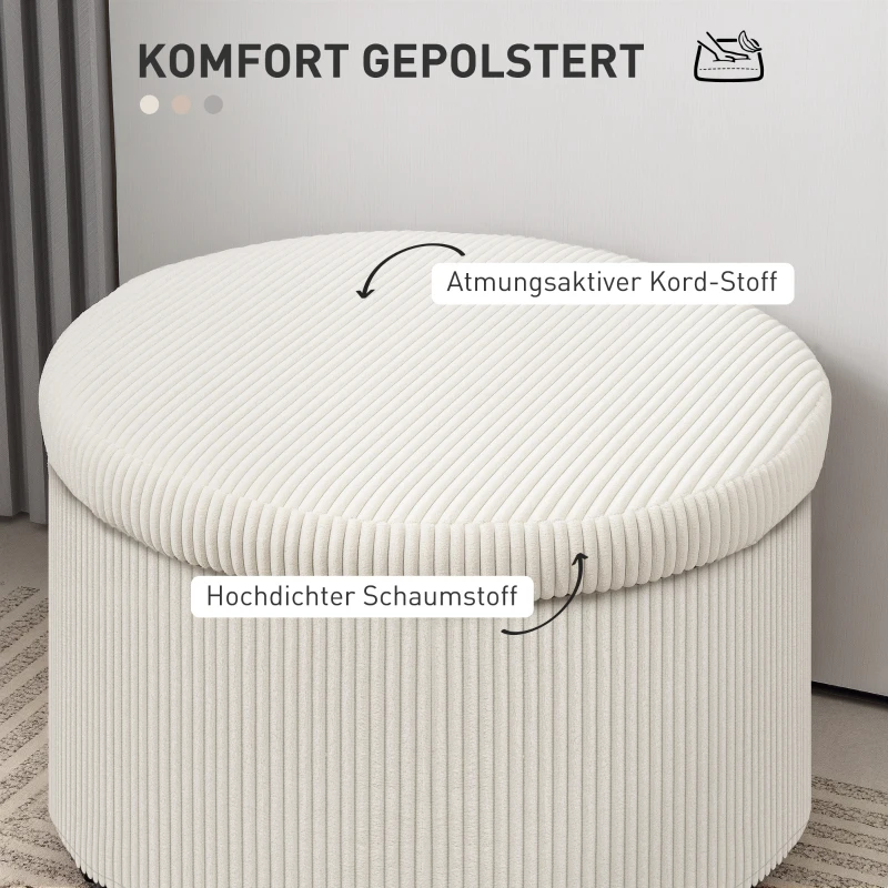 HOMCOM Voetenbank met 97 L Opbergruimte, Corduroy, Schuim, Zitkruk, Beige