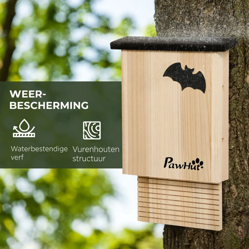 PawHut Set van 3 weerbestendige vleermuishokken, tot 3 vleermuizen per huis, behandeld dennenhout, natuurlijk+ zwart