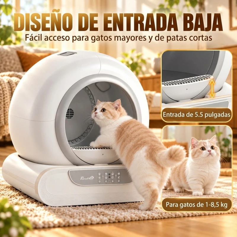 PawHut Arenero Gatos Autolimpiable 65L Control APP sin Olores Antifugas Sensores de Seguridad Entrada Baja Bolsas de Basura