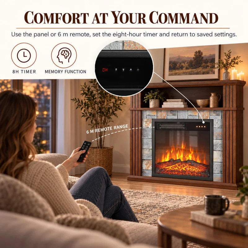 HOMCOM Freestanding Electric Fireplace Suite, 1800W, Open Shelf, Electric Fire and Surround with LED Flame, Remote, Grey